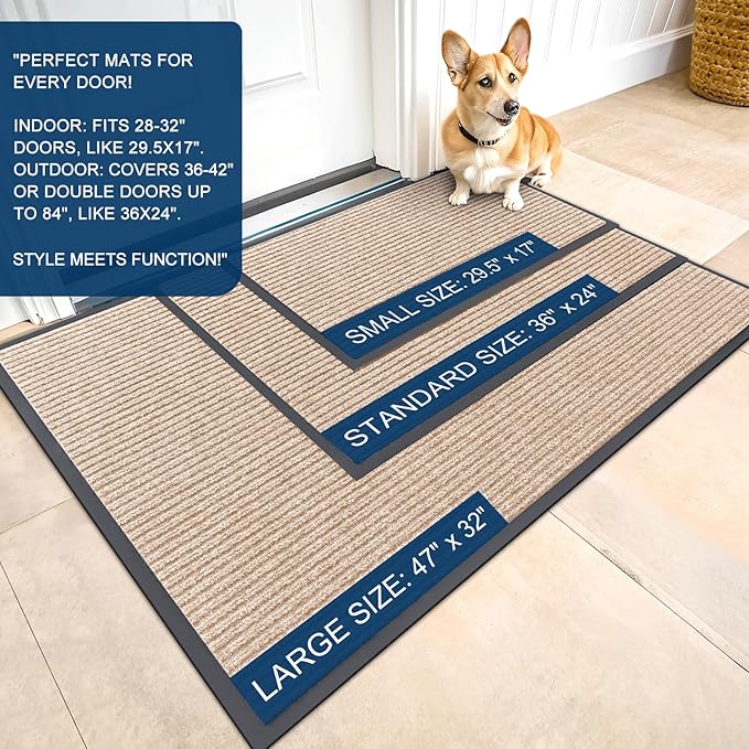 OLANLY Front Door Mat Indoor Outdoor Entrance, Waterproof Heavy Duty Doormat, Fade Resistant, Low Profile, Easy Clean Patio Porch Welcome Floor Mats for Entry, 35x23, Beige
