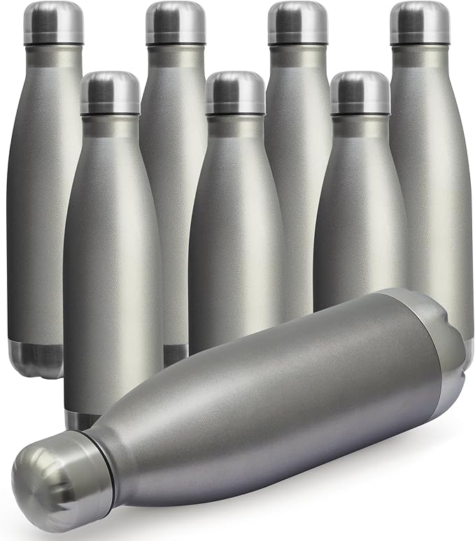 MEWAY 17oz Sport Water Bottle 8 Pack Vacuum Insulated Stainless Steel Leak-Proof Double Wall Cola Shape Water Bottle,Keep Drinks Hot & Cold (Cold Gray,8 Pack)