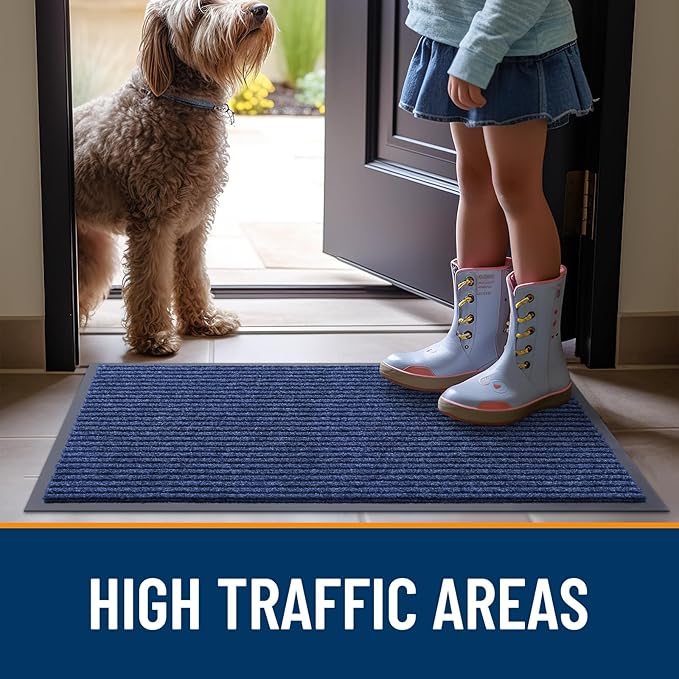 OLANLY Front Door Mat Indoor Outdoor Entrance, Waterproof Heavy Duty Doormat, Fade Resistant, Low Profile, Easy Clean Patio Porch Welcome Floor Mats for Entry, 33x21, Blue