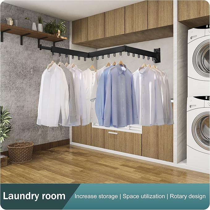 Clothes Drying Rack,Laundry Drying Rack,Clothes Rack Wall Mount,Wall Mounted Clothes Hanger Rack,Laundry Rack Folding,Retractable Clothing Rack,Collapsible Clothes Hanging Rack(Loop,Black)