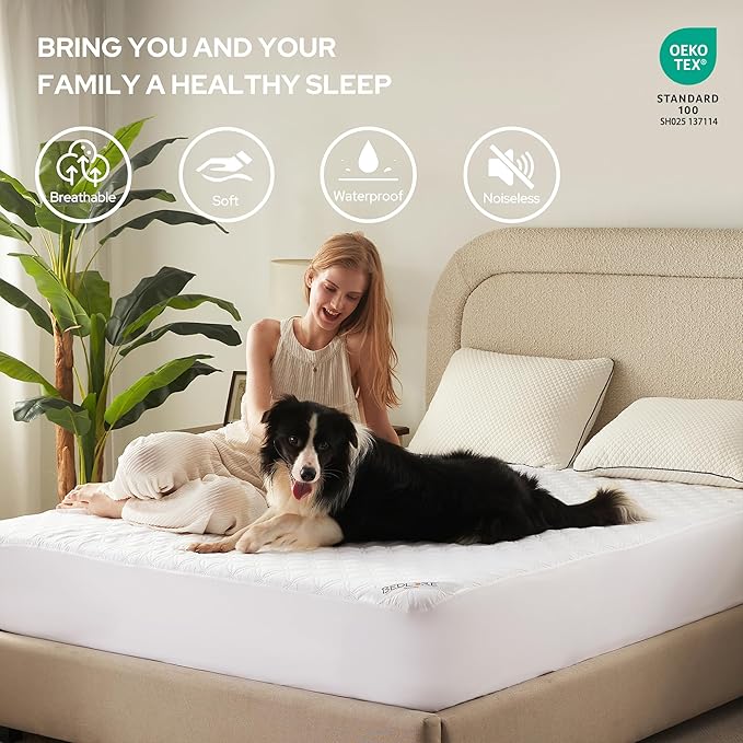BEDLORE Waterproof Mattress Protector, Full Size, Deep Pocket, Eco-Friendly, Waterproof, Stain Protection, Washable, White