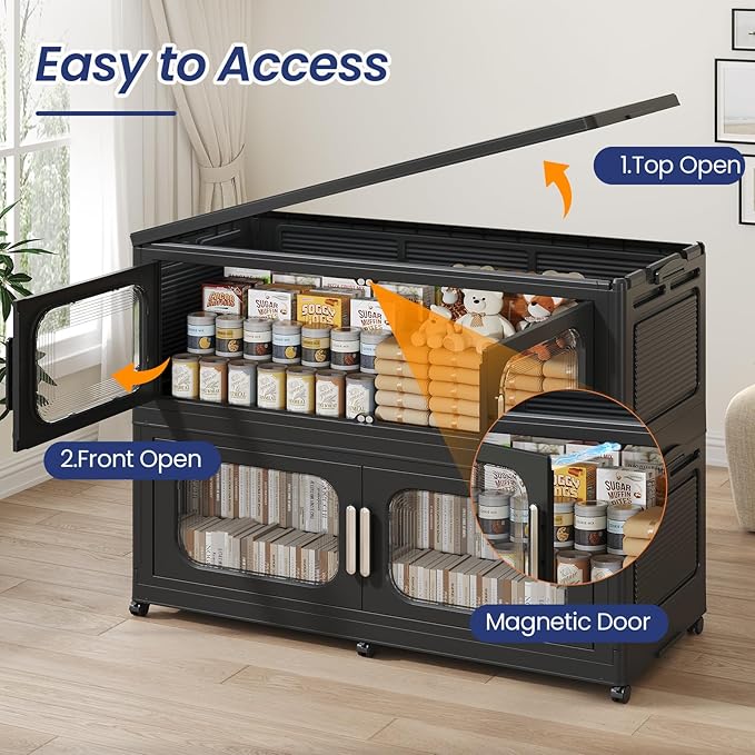 250GAL Extra Large Storage Bins with Lid, 1000QT Storage Bins with Wheels, Folding Closet Organizer, Stackable Collapsible Plastic Storage Containers for Home, Office, Dorm, 5Pack Black
