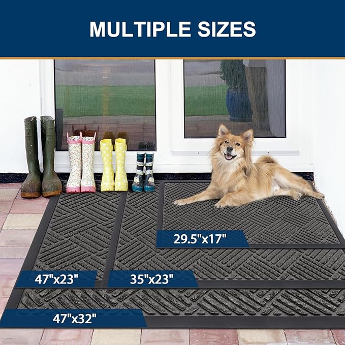 Smiry Front Door Mat Outside Entrance, Heavy Duty Outdoor Indoor Natural Rubber Doormat, Non Slip, Trap Dirt and Moisture, Easy Clean, Low Profile Patio Porch Entryway Mat, 71x23, Grey