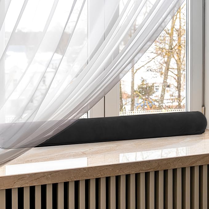 Sunolga 20" Door Draft Stopper Blocks Hot and Cold Air with Removable Washable Cover for Gaps Up to 3", All-Season Seal for Noise, Door Sweep for Bottom of Door and Window, Home Essentials, Black