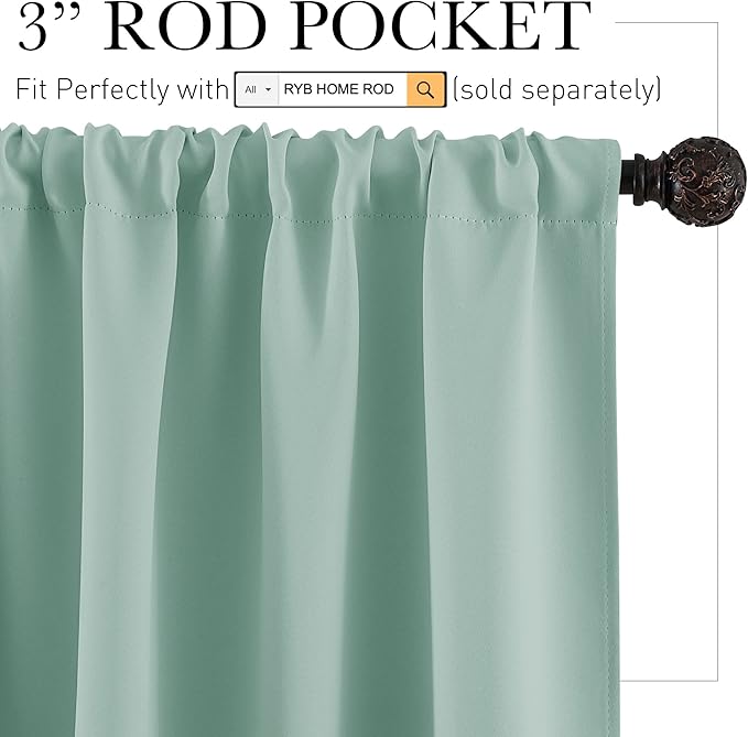 RYB HOME Bedroom Curtains Short - Blackout Privacy Energy Saving Curtains for RV Bunk Camper Bathroom Basement Kitchen Door Window Decor, 52 inch Width x 36 inch Length, Aqua, 2 Pcs