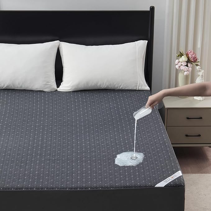 BEDLORE Full Size Mattress Protector, Waterproof Noiseless Mattress Cover with Stretchable Pockets for 6-15 inches Mattress, Soft Breathable Mattress Pad for College Dorm (Dark Gray)