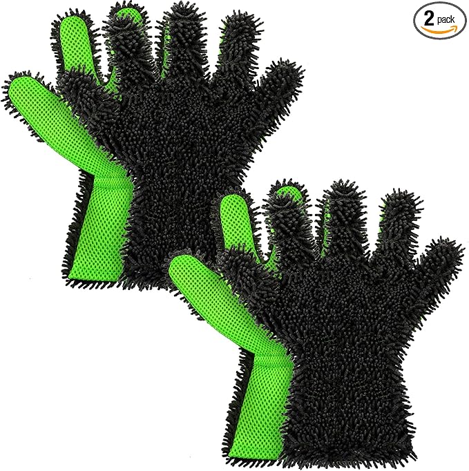 2 Packs Car Wash Mitt 5 Finger Microfiber Wash Mitts Car Dusting Gloves Double Sided Microfiber Cleaning Gloves Interior Exterior Auto Dusting Mitt for Car Detailing Without Scratch (Black and Black)