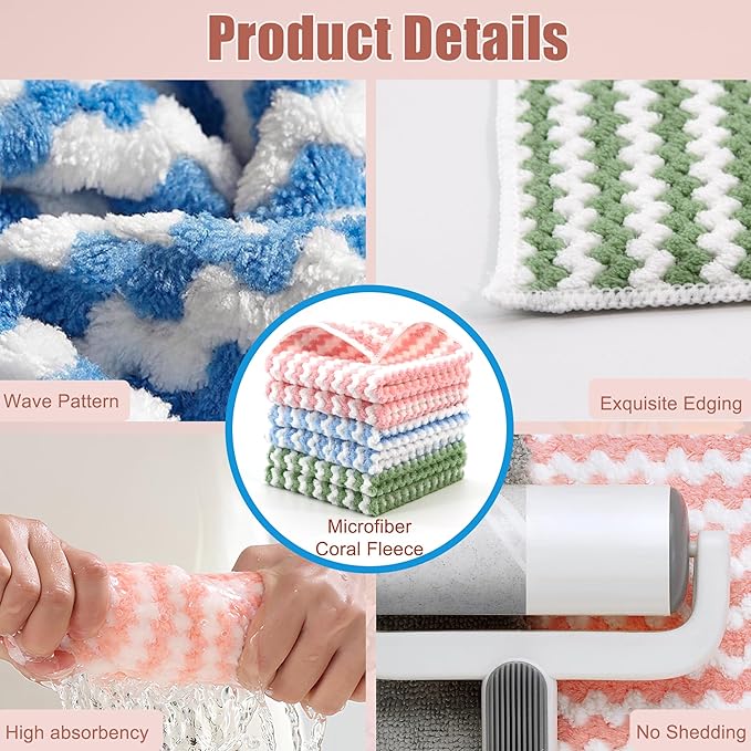 Microfiber Cleaning Cloth,12 Pack 12"x12" Dish Towels for Kitchen,Fast Drying Dish Rags for Washing Dishes, Wash Cloths Super Absorbent Lint Free Kitchen Towels for Limpiar House and Keeping