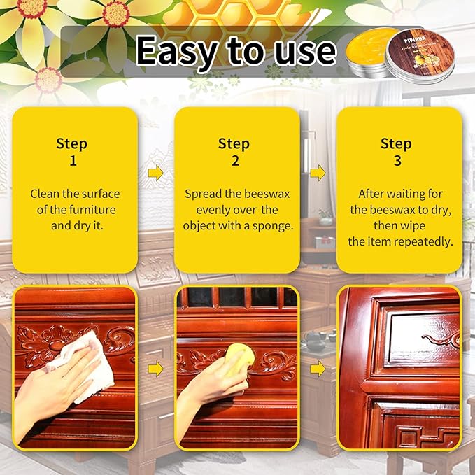 PIPIHUA Beeswax Polish and Conditioner for Wood Furniture - Waterproof & Restorer Wood Wax, Multipurpose Beeswax Furniture Polish and Cleaner for All Types and Colours, Lemon(100g with Sponge)