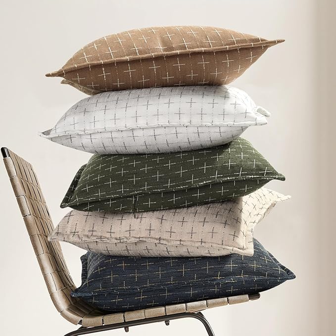 ZWJD Throw Pillow Covers 16x16 Set of 2 Soft Polyester Textured Pillow Covers with Stylish Flange Edge Cozy Farmhouse Throw Pillows for Couch Bed Sofa Living Room