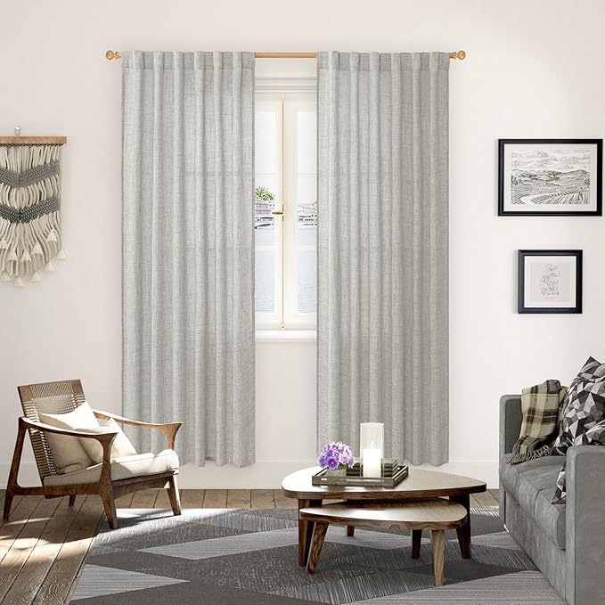 YoungsTex Light Grey Linen Curtains 78 Inch Length for Living Room, Light Filtering Semi Sheer Window Drapes Rod Pocket Back Tab Curtain for Bedroom Office Dining, 2 Panels, 52 X 78 Inch