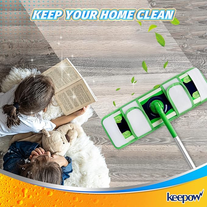 KEEPOW XL Wet Pads Refills for Swiffer XL, Wet Mopping Cloths for Swiffer XL Mop, Reusable Microfiber Mop Pads for Hardwood Floor, 4 Pack