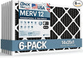 BNX TruFilter 14x25x1 MERV 12 Odor Defense (6-Pack) AC Furnace Air Filter with Activated Carbon - MADE IN USA - Pleated Air Conditioner HVAC AC Furnace Filters - Removes Odor, Mold, Bacteria, Smoke