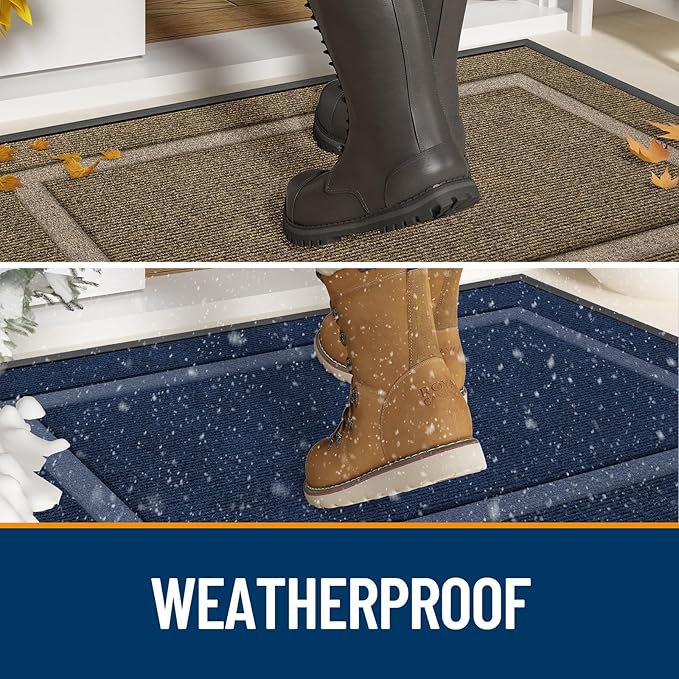 OLANLY Front Door Mat Indoor Outdoor Entrance, Waterproof All-Season, All-Weather Doormat, Sturdy Natural Rubber, Fade Resistant, Low Profile, Easy Clean Patio Porch Entryway Mat, 71x36, Beige