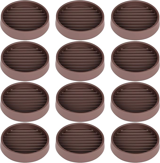 Non Slip Furniture Pads, 2.5” Round Rubber Caster Cups, 12 Pcs Furniture Coasters, Anti-Slip Gripper, Anti Slide Furnitures Feet Floor Protectors for Bed Couch Stoppers - Brown