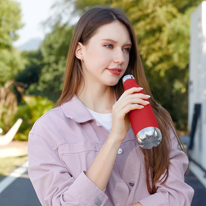 MEWAY 17oz Sport Water Bottle 8 Pack Vacuum Insulated Stainless Steel Leak-Proof Double Wall Cola Shape Water Bottle,Keep Drinks Hot & Cold (Red,8 Pack)