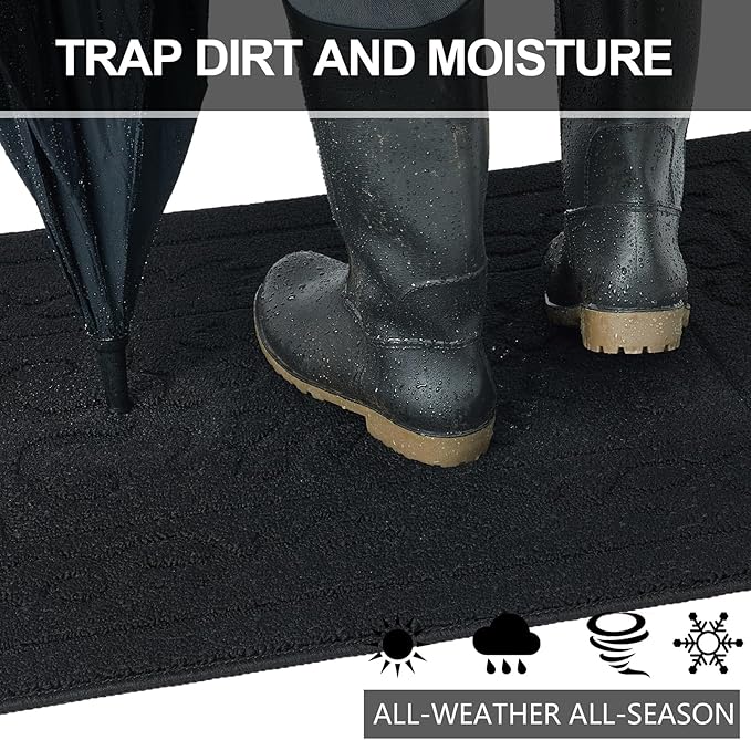 FONEYI Indoor Door Mat 20" x 32", Dirt Trapper Door Mats Non-Slip Entryway Rugs Washable, Absorbent Resist Dirt Welcome Mat, Low Profile Inside Floor Mats for Front Back Door and Entryway, Black
