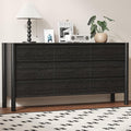 Dresser for Bedroom with 9 Drawers,63" Wide Black Dresser with 4 Solid Wood Legs, Wooden TV Stand,Closet Clothes Organizer for Bedroom, Hallway