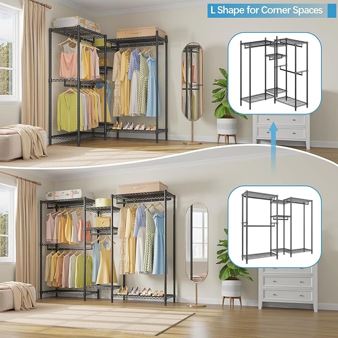 VIPEK Classic V6 Wire Garment Rack Heavy Duty Clothes Racks with Shelves, Freestanding Portable Wardrobe Closet Rack for Hanging Clothes Closet System 68.9" L x 15.7" W x 76.4" H, Load 850LBS, Black
