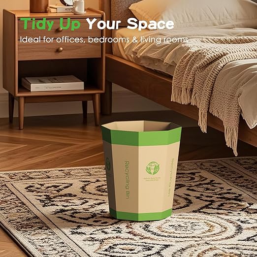 6-Pack Cardboard Trash Can – Foldable, Recyclable, Plastic-Free & Reusable Small Waste Paper Basket - Garbage Bin Perfect for Office, Bedrooms, Home, Events & Outdoor Activities (1.6 Gallon)