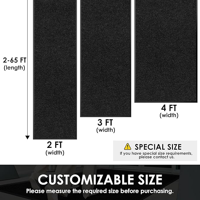 2′ x 45′ Front Door Mat Indoor Outdoor Entrance, Commercial Floor Mat Heavy Duty Dirt Trapper Entryway Doormat, Custom Size Non Slip Rubber Backing Welcome mat, Door Mat for High Traffic Area