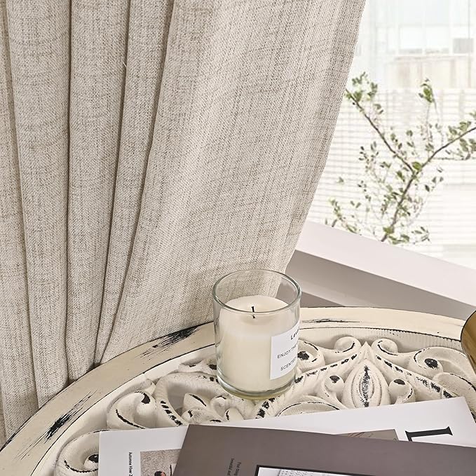 YoungsTex 60 Inch Wide Natural Linen Curtains 84 Inch Length for Living Room Back Tab Rod Pocket Light Filtering Window Drapes for Bedroom Sliding Glass Door, 2 Panels, 60 X 84 Inch