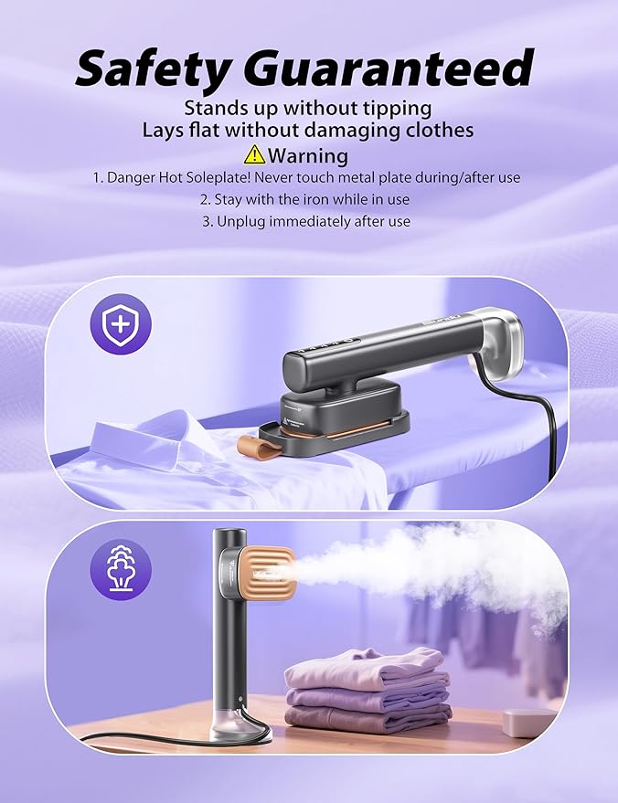 Sundu Steamer for Clothes,15s Fast Heat-up Handheld Garment Steamer,35mins Runtime & 180ml Large Tank,25g/min Steam,Ceramic Panel,Stands on Desk,Wrinkle Remover for Travel, Home, Office(Dark Gray)