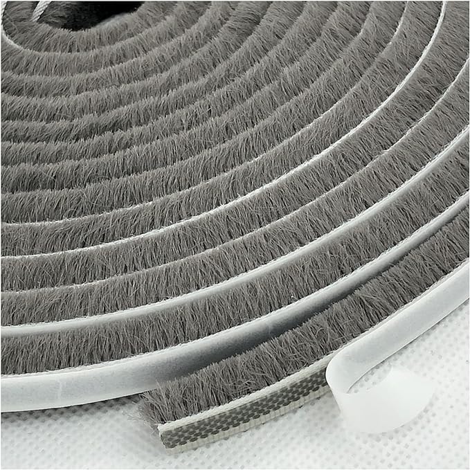Weather Stripping Brush for Sliding Windows/Doors Frame Side,Pile Self Adhesive Weatherstrip Seal Strip Sealer Draft Stoppers (33ft x11/32 Backing x 11/32 Brush inch, Grey)