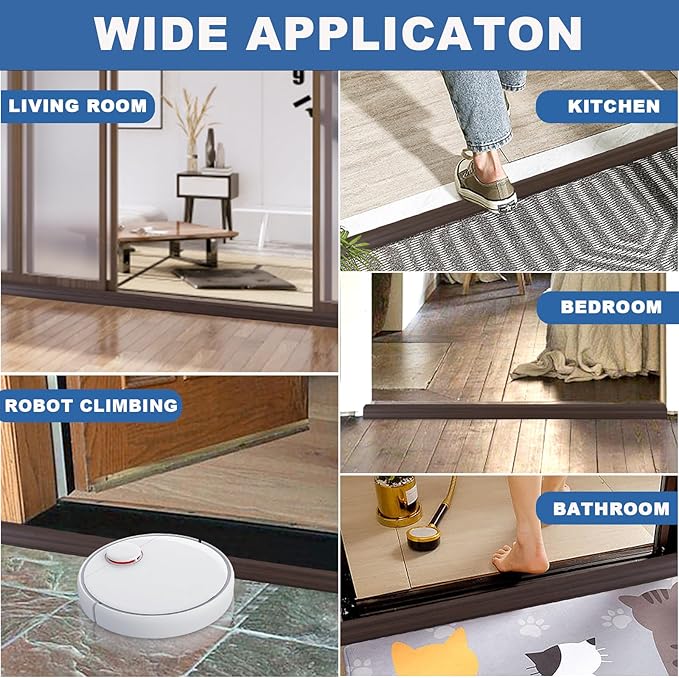 Vinyl Door Threshold Flooring Transition Strip Self Adhesive Carpet Edging Strip for Laminate Doorway Edge Threshold from 3/5" to 4/5" (Brown Wood Grain, 6.6 Ft)