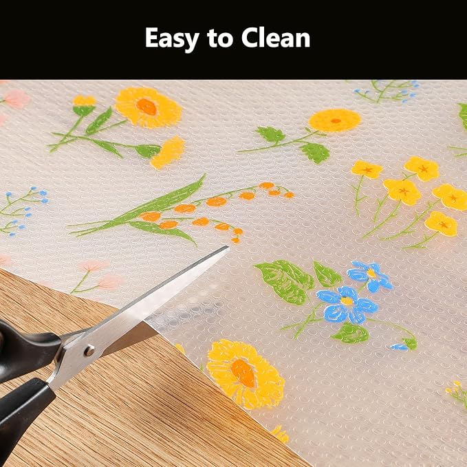 INNOLITES Non-Slip Shelf Liner – Cabinet & Drawer Liner Non-Adhesive – Waterproof Oil-Proof – Durable EVA with Floral for Kitchen Cabinets Refrigerator – BPA-Free, Easy to Cut 11.8" x 360"
