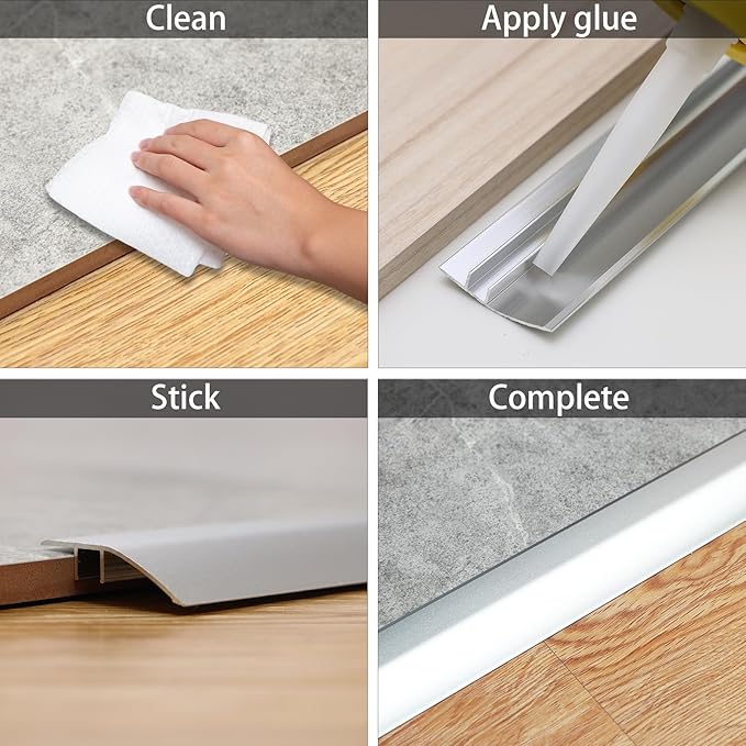 Gaahing Aluminum Floor Transition Threshold Strip, Bridge The Height Gap Between 0.2 to 0.5 inches for Doorway Ramp Tiles Laminate Planks (2Pcs x 35.4in x 1.7in, Matte Silver)