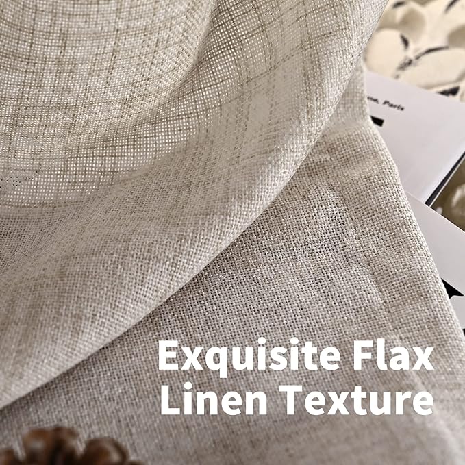 YoungsTex Short Natural Linen Curtains 54 Inch Length for Windows, Semi Sheer Drapes Light Filtering with Rod Pocket Back Tab for Kitchen Bathroom Bedroom, 42 X 54 Inch, 2 Panels