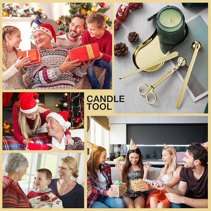PATOISE 3 in 1 Candle Accessory Set, Candle Wick Trimmer Cutter Mini, Candle Snuffer, Candle Wick Dipper in Gift Package for Candle Aromatherapy Lovers(3PCS Gold)