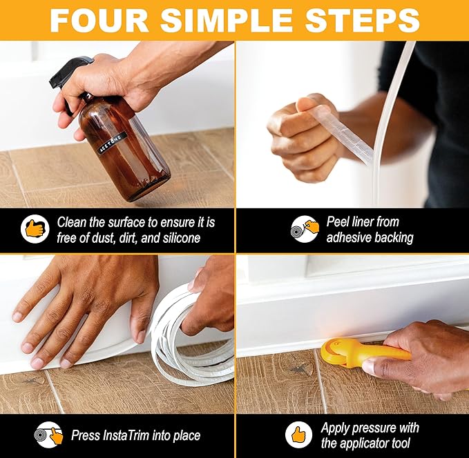 InstaTrim The Original Flexible Trim - 10ft Ivory 1/2" Wide Caulk Tape - Adhesive Trim with Many Uses Including Caulking for Bathtubs, Sinks, Counters, Tile, Floors - Made in USA