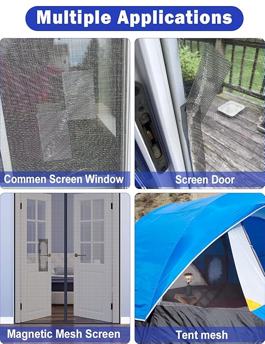 Wohohoho Window Screen Repair Tape, 2 in X 40 FT (480IN) Black Screen Patch Repair Kit, 3-Layer Strong Adhesive Invisible Screen Tape Mesh Repair for Windows, Doors Garage Mosquito Net Magnetic Screen