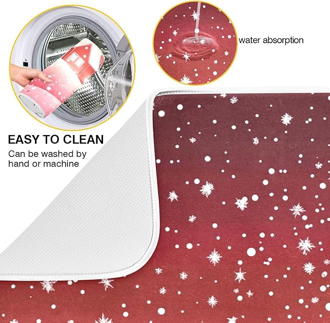 Christmas Tree Red Dish Drying Mat for Kitchen Countertop 18x24 Winter Snow Cabin Xmas Large Drying Mat Reusable Quick Dry Dish Sink Mats Easy Clean Decorative Essentials