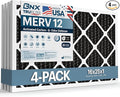 BNX TruFilter 16x25x1 MERV 12 Odor Defense (4-Pack) AC Furnace Air Filter with Activated Carbon - MADE IN USA - Pleated Air Conditioner HVAC AC Furnace Filters - Removes Odor, Mold, Bacteria, Smoke