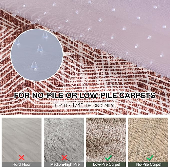 Chair Mat for Carpet, 36" x 48" Easy Glide Desk Chair Mat for Carpeted Floors, Beveled Edge Vinyl Mat with Grips, Heavy Duty Carpet Protector for Home Office, Clear(with Lip)
