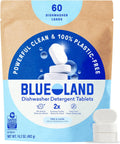 BLUELAND 100% Plastic-Free Dishwasher Detergent Tablets, 60 Count, Free & Clear, Eco-Friendly Dishwashing Pods, Natural, USDA Certified biobased