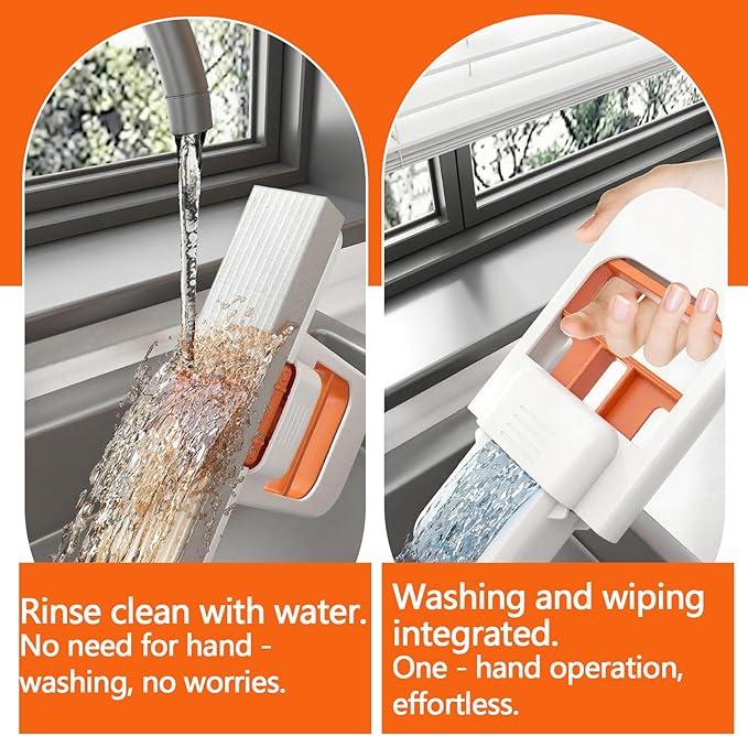 Mini Foldable Desktop Mop, Portable Cleaning Sponge Mop Self-Squeeze Sponge Cleaning Tool for Wet Dry Use on Kitchen Countertops Glass Bathroom Car (2 Pcs Orange)