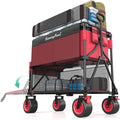 SUNNYFEEL Heavy Duty Collapsible Outdoor Utility Wagon Cart 500LB Capacity Adjustable Handlebar,Foldable Beach Wheels Stable Durable Oxford Fabric for Shopping Garden Camping (Red, Double Deck)