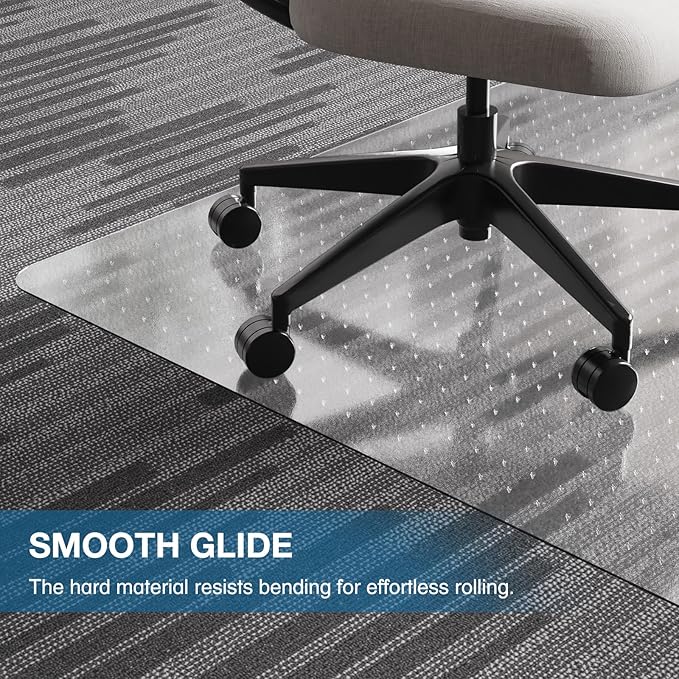 Chair Mat for Carpet, 46" x 60" Desk Chair Mat for Carpeted Floors, Non-Slip Office Vinyl Mat for Carpet with Studded, Easy Glide Heavy Duty Floor Protector Mat for Home Office, Clear
