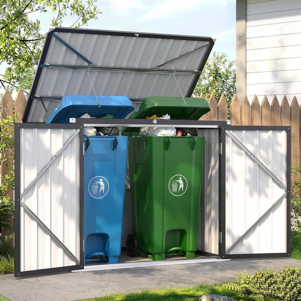 AECOJOY Outdoor Trash Can Storage Shed, 46 Cu.Ft Metal Garbage Bin Enclosure with Lift-Up Lid & Gas Strut, Waterproof Outdoor Garbage Can Organizer, Bike Shed Backyard Patio Garden, Dark Grey