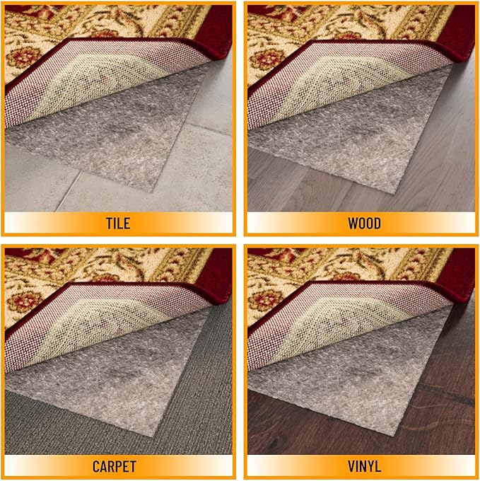 Ottomanson 2' x 8' Non-Slip Rug Pad Gripper 1/4 Inch Thick Dual Surface Felt + Rubber Gripper - Safe for All Floors, Brown