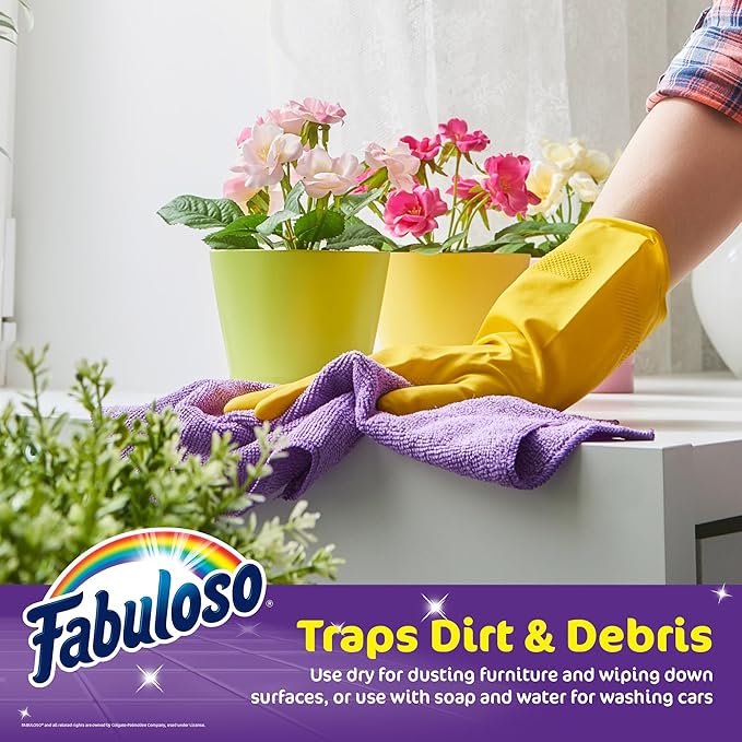 Fabuloso Microfiber Cleaning Cloths, Purple - Lint-Free, Scratch-Free Cleaning Cloths for Surfaces and Wood Furniture - Dustless Cloth for Bold and Bright Cleaning Experience, 12 Count