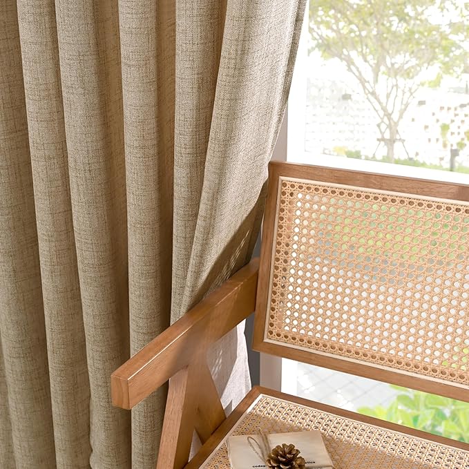 YoungsTex Toffee Linen Curtains 84 Inch Length 2 Panels for Farmhouse Living Room, Light Filtering Back Tab Burlap Textured Window Drapes for Bedroom Rod Pocket Rustic/Country, 52 X 84 Inch