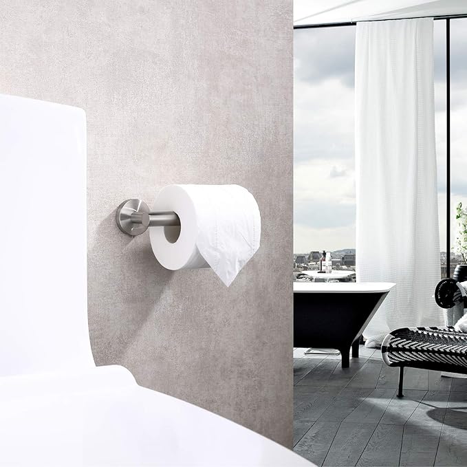 TASTOS Brushed Nickel Toilet Paper Holder SUS304 Stainless Steel, Modern Round Tissue Roll Holders Wall Mount, Toilet Paper Roll Dispenser Bathroom 5 inch TP Holder for Kitchen Washroom