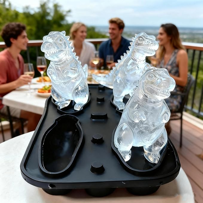 7.48inch Newly Upgraded 4-grid 3D Dinosaur Ice Tray and Covered Silicone Ice Tray, Suitable for Bars, Outdoor and Home Use (1, green)