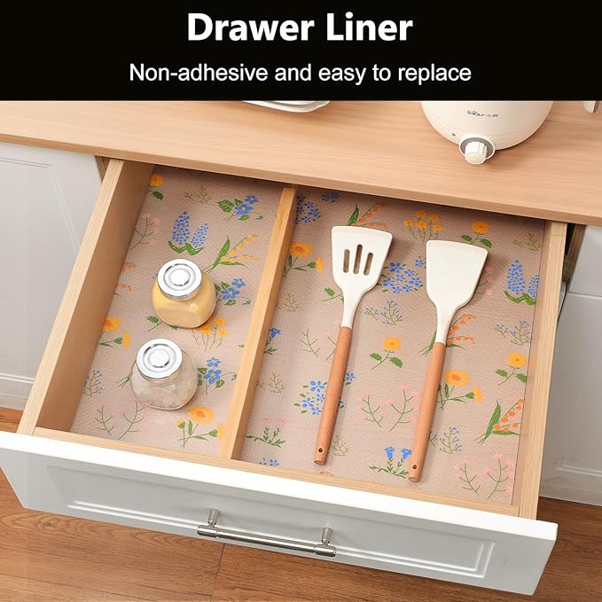 INNOLITES INNOLITES Non-Slip Shelf Liner – Cabinet & Drawer Liner Non-Adhesive – Waterproof Oil-Proof – Durable EVA with Floral for Kitchen Cabinets Refrigerator – BPA-Free, Easy to Cut 17.7" x 197"
