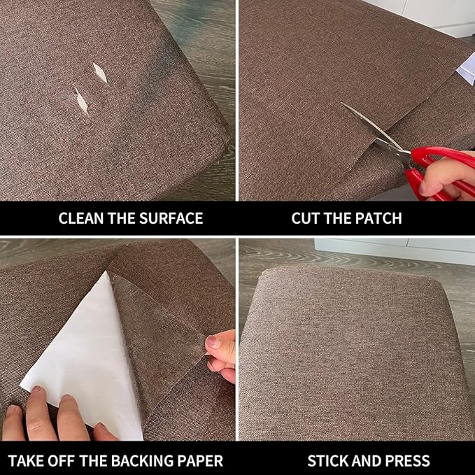 Fabric Repair Patches, 17X158 Inch Linen Repair Tape Self-Adhesive Fabric Patches Durable, DIY Large Linen Tape for Sofa, Couches, Furniture, Chair, Clothing （17X158 Inch, Brown）